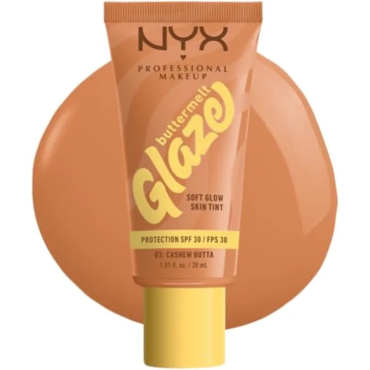 NYX PROFESSIONAL MAKEUP Buttermelt Glaze Foundation, LSF 30, Sheabutter, Mangobutter, Niacinamide, 30 ml, Farbton: 03 Cashew Butta