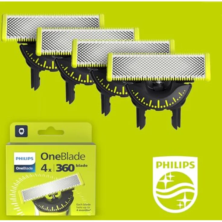 Philips Norelco OneBlade QP440/50, 360° Ersatzklinge für Rasierer, silber/hellgrün, 4 Stück – Bild 4