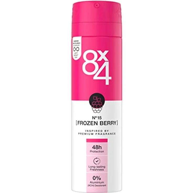 8X4 N°15 Frozen Berry Deospray (150 ml), fruchtig-floraler Duft, Deo ohne Aluminium (ACH), Deodorant mit 48h Schutz für jeden Hauttyp – Bild 1