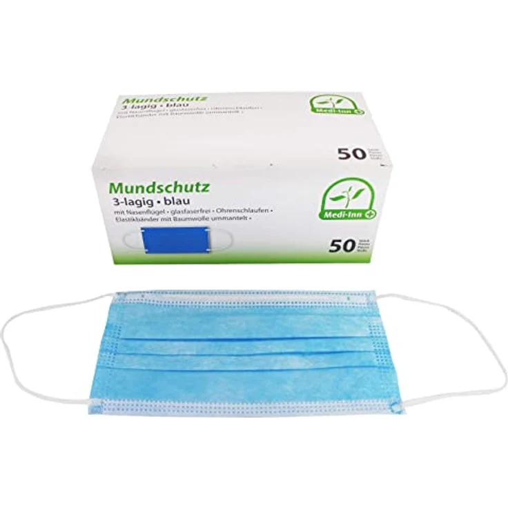 Mundschutz mit Elastikbändern 3-lagig blau 50 Stück – Bild 2