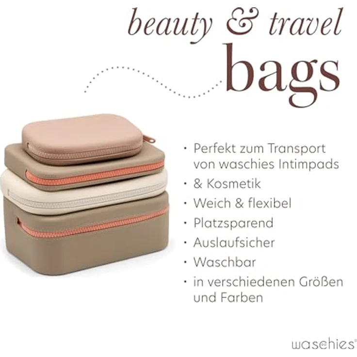 waschies pureFeminine Travel Bag Creme, Kosmetiktasche aus Silikon, wasserabweisend, für unterwegs geeignet – Bild 4