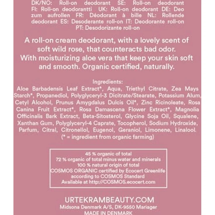 Urtekram Deodorant Soft Wild Rose 50ml, alkoholfrei und ohne Aluminiumsalze, sanft pflegend für normale & trockene Haut – Bild 6