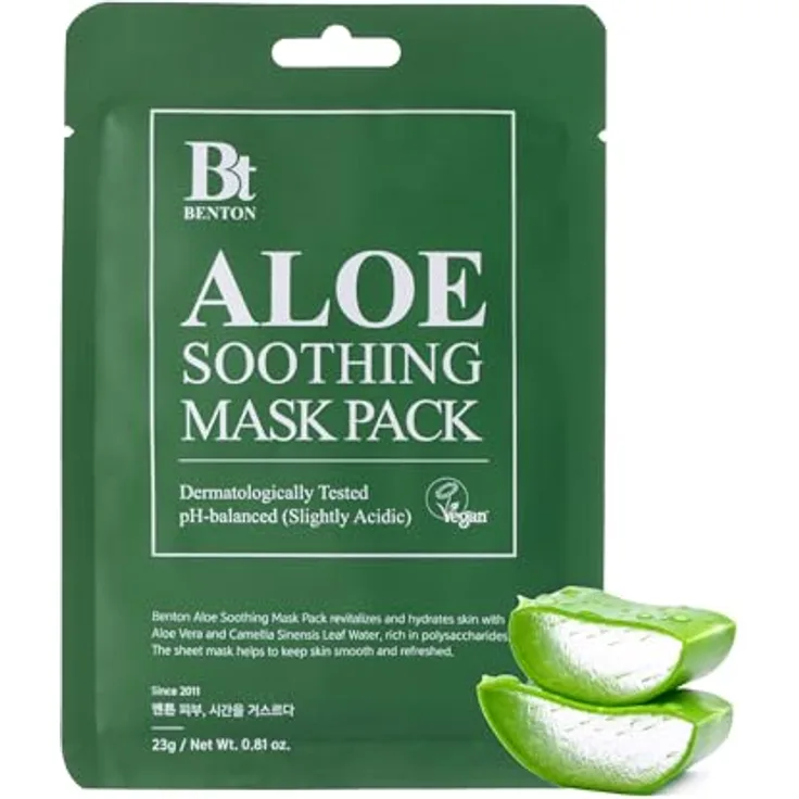 Benton Aloe Beruhigende Maskenpackung 23g 10er Packung - Aloe & Grüntee-Blattwasser, feuchtigkeitsspendend & kühlend