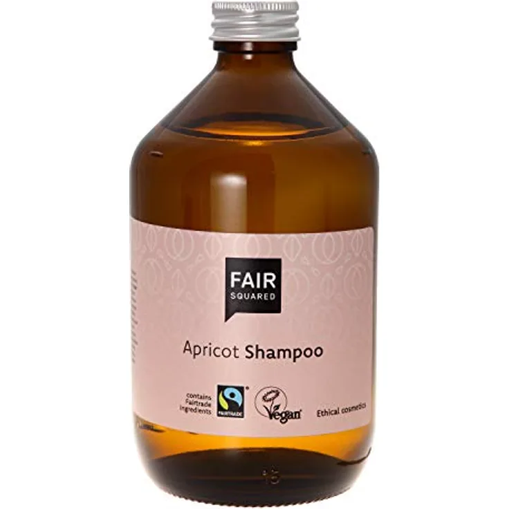 Fair Squared 500ml Shampoo ohne Silikon und Parabene – Apricot Mildes Shampoo Vegan Naturkosmetik – Fairtrade Shampoo in Braunglas