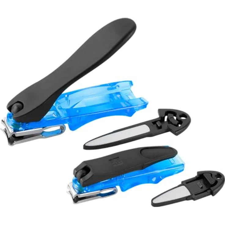 ZWILLING Nagelknipser Set, 2 Stück mit leicht gebogener Schneide und integrierter Nagelfeile, extra scharf in 80 mm und 100 mm, Blau