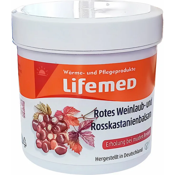 LifeMed Körpercreme ROTES WEINLAUB und ROSSKASTANIEN BALSAM, 250ml Fuß- und Beincreme mit pflegenden und vitalisierenden Eigenschaften