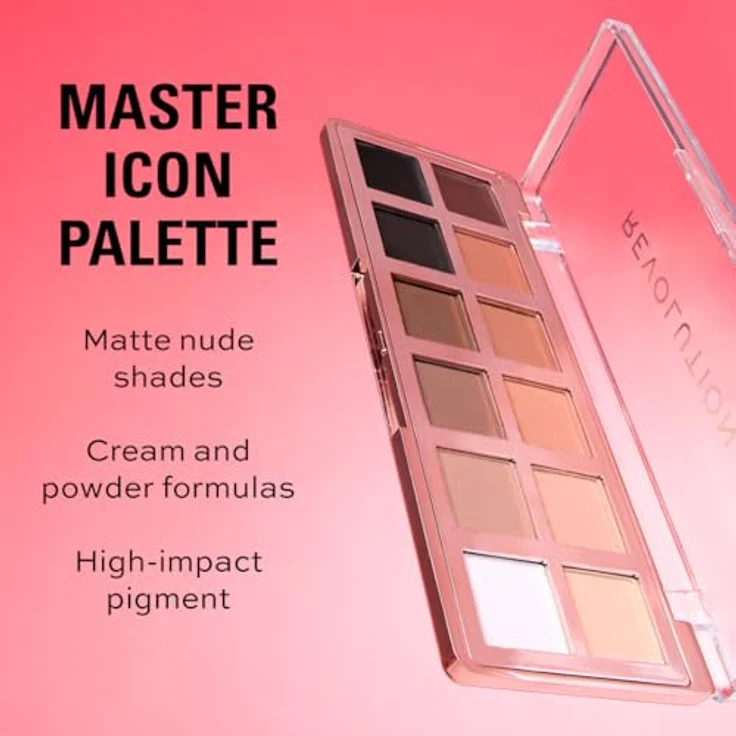 Revolution The Master Icon Matte Nudes Palette, Lidschattenpalette mit 12 hochpigmentierten matten Nude-Tönen, vegan & tierversuchsfrei – Bild 5