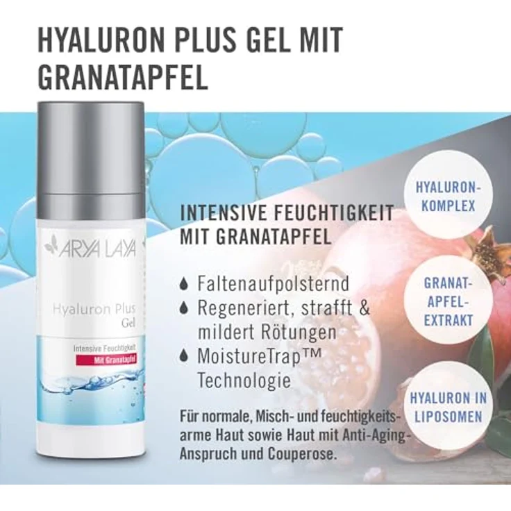 ARYA LAYA Hyaluron Plus Gel mit Granatapfel, 50 ml: strafft, mildert Rötungen & polstert Falten auf, vegan – Bild 2