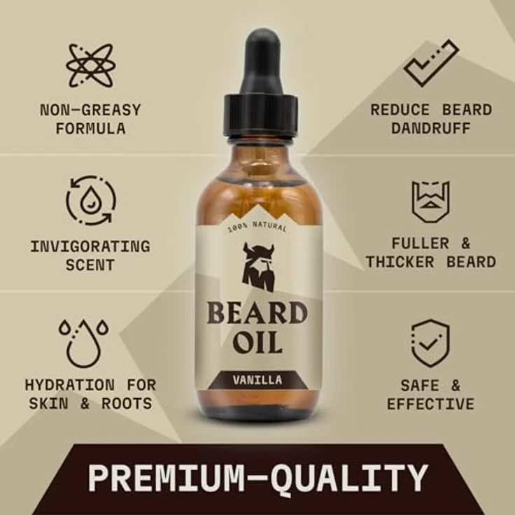 Striking Viking Vanille Bartöl Set, 60 ml, 2er Pack, Jojoba-, Argan- & Mandelöl gegen Juckreiz & für Bartwachstum - mit sanftem Vanilleduft – Bild 3