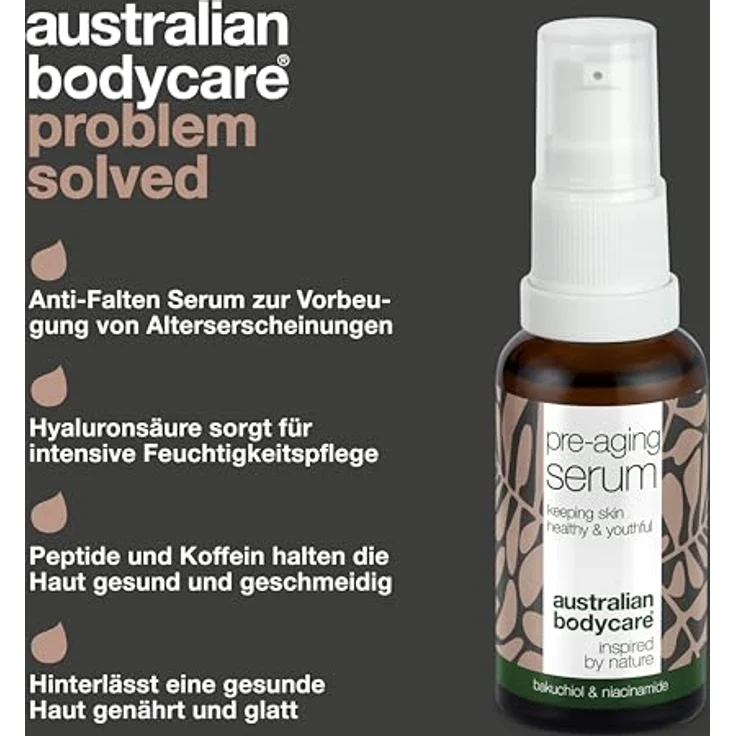 Australian Bodycare Vegan Anti-Aging Serum, 30 ml - Hyaluronsäure, Peptide & Koffein für Gesicht & Augenpartie, ideal für normale, reife und sensible Haut – Bild 3