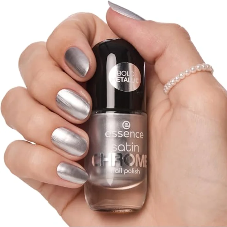 essence cosmetics satin CHROME nail polish, Nr. 04, Silber, abdeckend, Expressergebnis, hochpigmentiert, metallisch, vegan, ohne Mikroplastikpartikel, ohne Parfüm, ohne Parabene, 1er Pack (8ml) – Bild 5