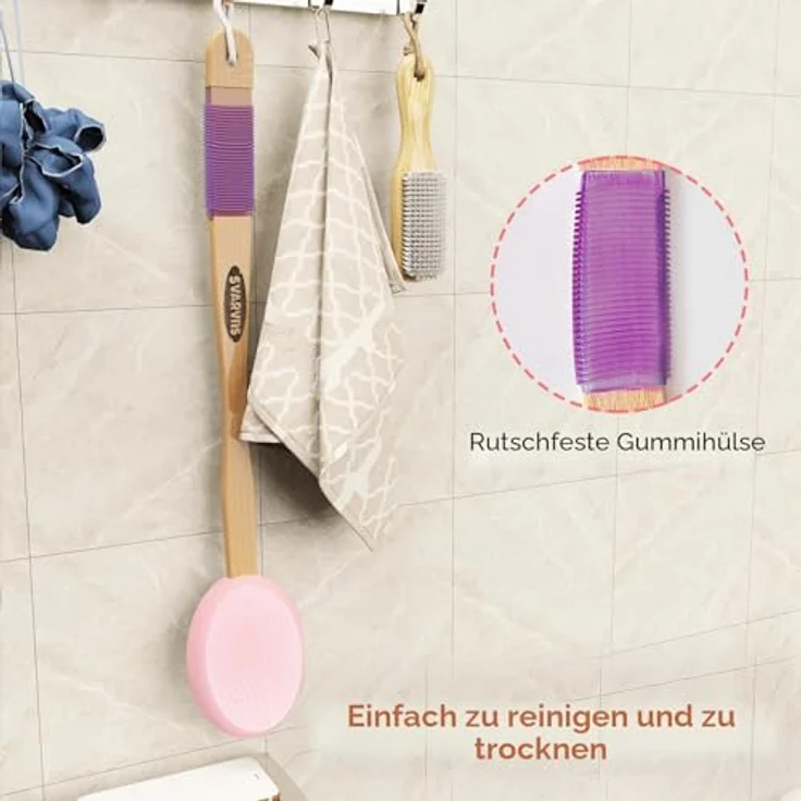 Svarvns Eincremehilfe Lotion-Applikator für Rücken/Füße/Beine, 17" langer Kunststoffgriff, 2 austauschbare Pads, rutschfester Griff, rosa – Bild 5
