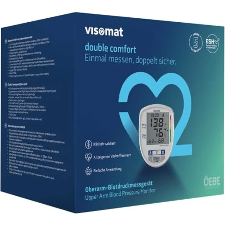 visomat double comfort - Blutdruckmessgerät Oberarm, präzise 2-fach Messung wie beim Arzt dank Mikrofonmanschette (23-43cm) höchste Messgenauigkeit – Bild 2