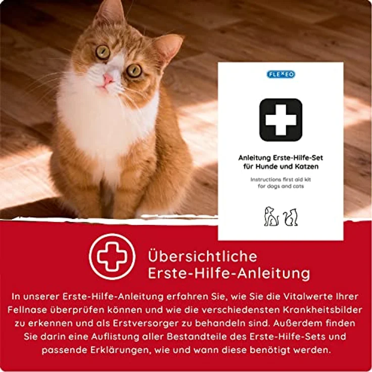 FLEXEO Erste-Hilfe-Set für Hund und Katze, 24-teilig mit Wundauflagen, Bandagen, Maulschlaufe und Zeckenzange, kompakt und transportabel – Bild 5