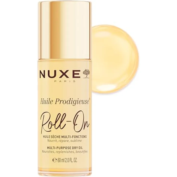 Nuxe Huile Prodigieuse Roll-On 60 Ml, Trockenöl für Gesicht, Körper und Haare mit 7 pflanzlichen Ölen, satinierter Glow ohne öliges Finish