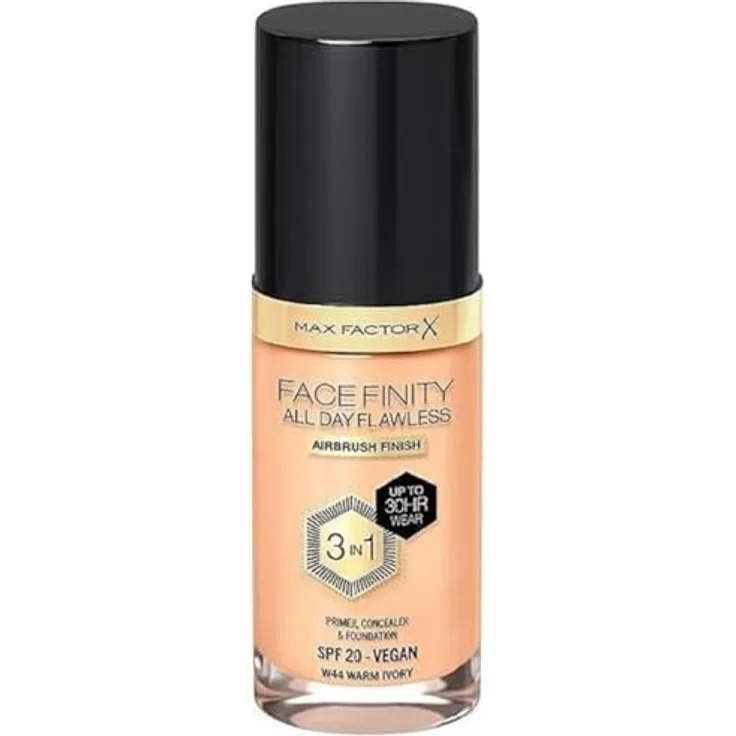Max Factor Facefinity All Day Flawless Foundation - Concealer, 3-in-1 Liquid Foundation & Gesichtsprimer, SPF20 - W44 Warm Ivory, 30 ml