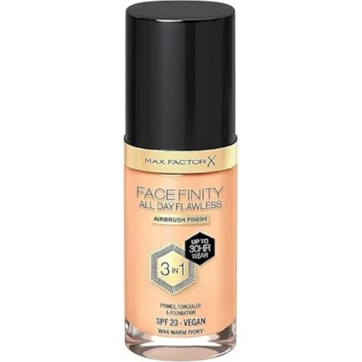 Max Factor Facefinity All Day Flawless Foundation - Concealer, 3-in-1 Liquid Foundation & Gesichtsprimer, SPF20 - W44 Warm Ivory, 30 ml – Bild 1