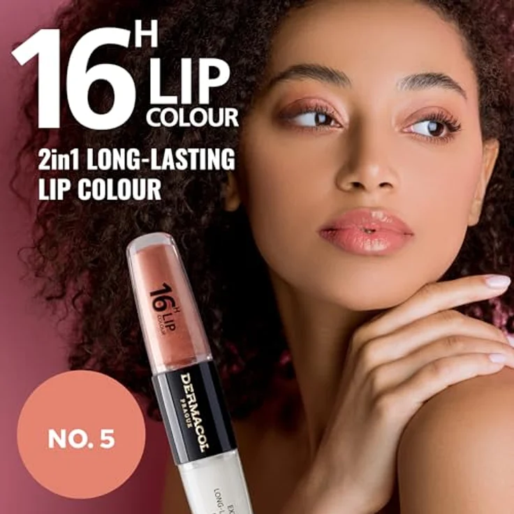 Dermacol 16H Lip Colour, langlebiger, glänzender Lippenstift mit hoher Pigmentierung, Farbton 05 Sparkling Muse, 2x4 ml – Bild 4
