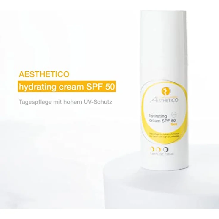 AESTHETICO hydrating cream SPF 50, Intensiv feuchtigkeitsspendende Tagespflege mit hohem UV-Schutz für feuchtigkeitsarme, sensible Haut, 3 Spender je 50 ml – Bild 3