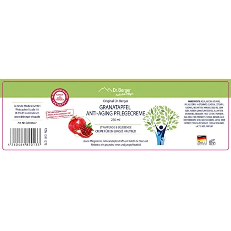 Dr. Berger Granatapfel Anti-Aging-Creme, revitalisierende Gesichtscreme mit Antioxidantien, 250 ml – Bild 8