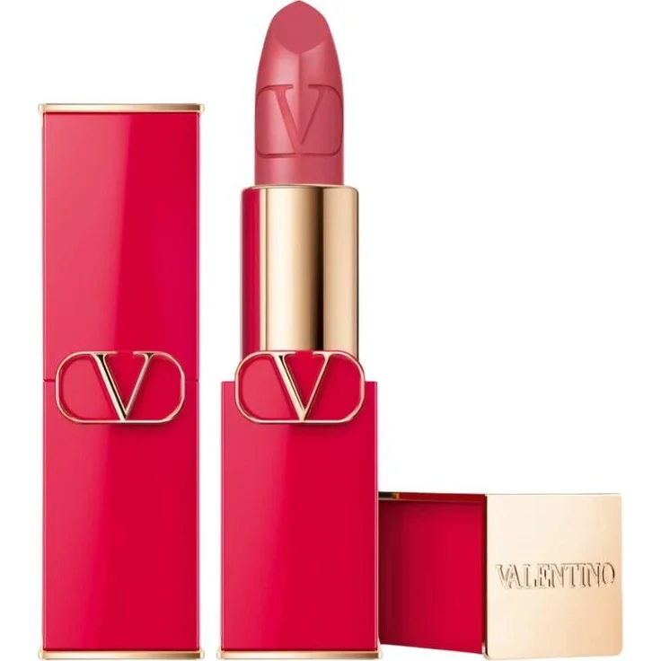 Valentino Rosso Satin Finish Cream Lipstick 104r, nachfüllbar, 35 g, satinierter Lippenstift mit intensivem Farbton