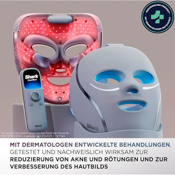 Shark CryoGlow LED Maske, Lichttherapie Maske mit Kühlung der Augenpartie, Anti-Aging, rote/blaue LED, USB-C, Fernbedienung, Kühles Lila FW312EUPL – Bild 2