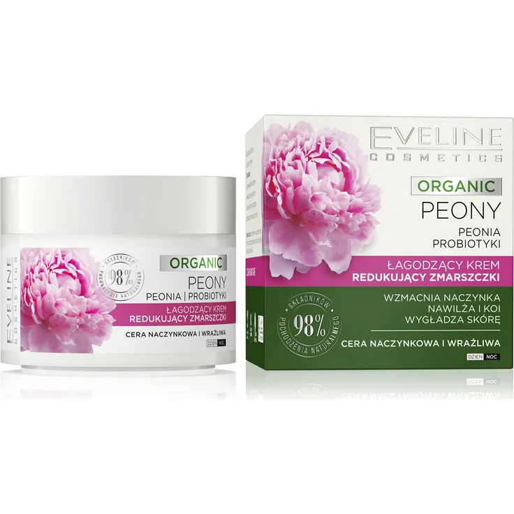 EVELINE Bio-Pfingstrose, Beruhigende faltenreduzierende Tages- und Nachtcreme für vaskuläre und empfindliche Haut, 50ml