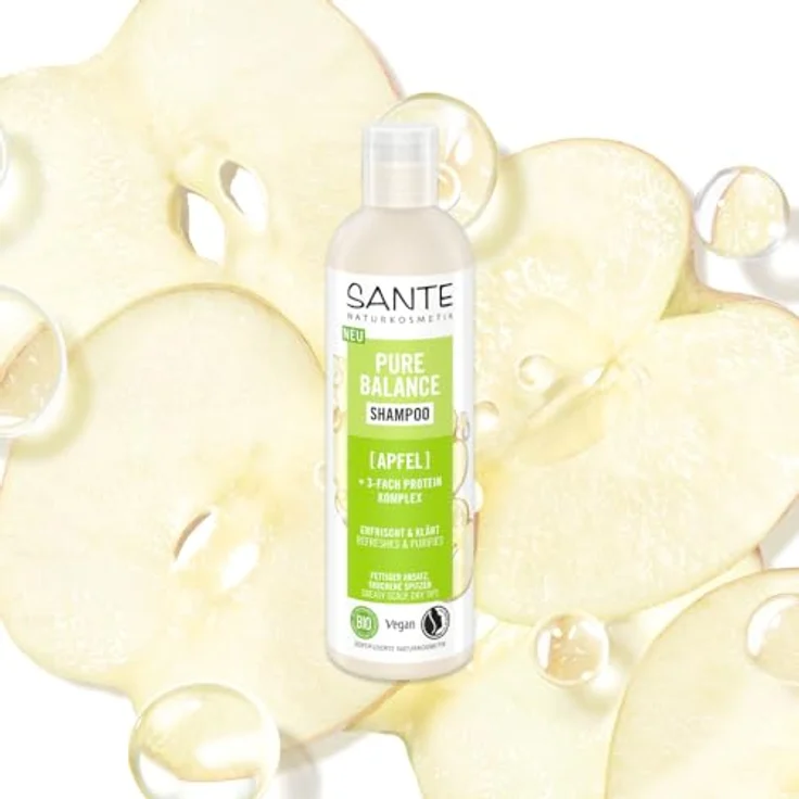 SANTE Naturkosmetik Pure Balance Shampoo Bio-Apfel + 3-Fach Protein Komplex, veganes Haarshampoo für gereinigtes und erfrischtes Haar, spendet trockenem Haar intensive Feuchtigkeit, 250 ml – Bild 3