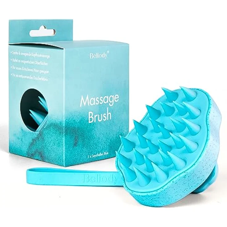 Bellody® Original Kopfhaut Massagebürste für Haarwachstum, sanfte Kopfhautpflege mit integriertem Magnet, Seychelles Blue – Bild 1