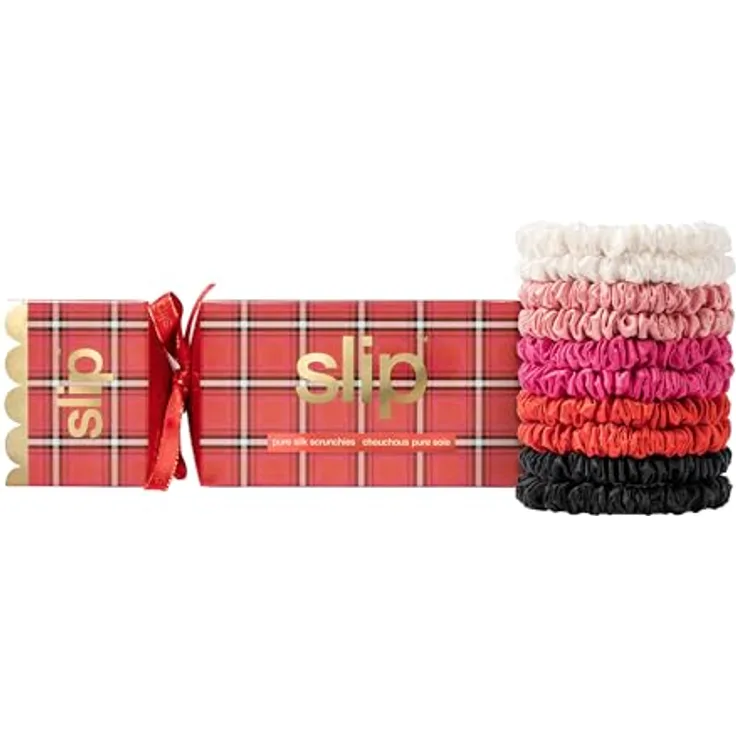 SLIP Back to Basics Skinny Scrunchies in Holiday Cracker Verpackung | Anti-Falten, Anti-Breakage Slipsilk™ Design | 10 Haargummis aus reiner Seide, Jeans