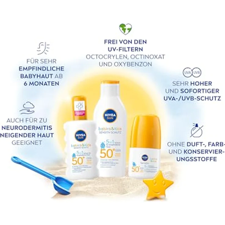 NIVEA SUN Babies & Kids Sensitiv Schutz Sonnenspray LSF 50+, extra wasserfest, duftfrei, für empfindliche Haut, 200 ml – Bild 2