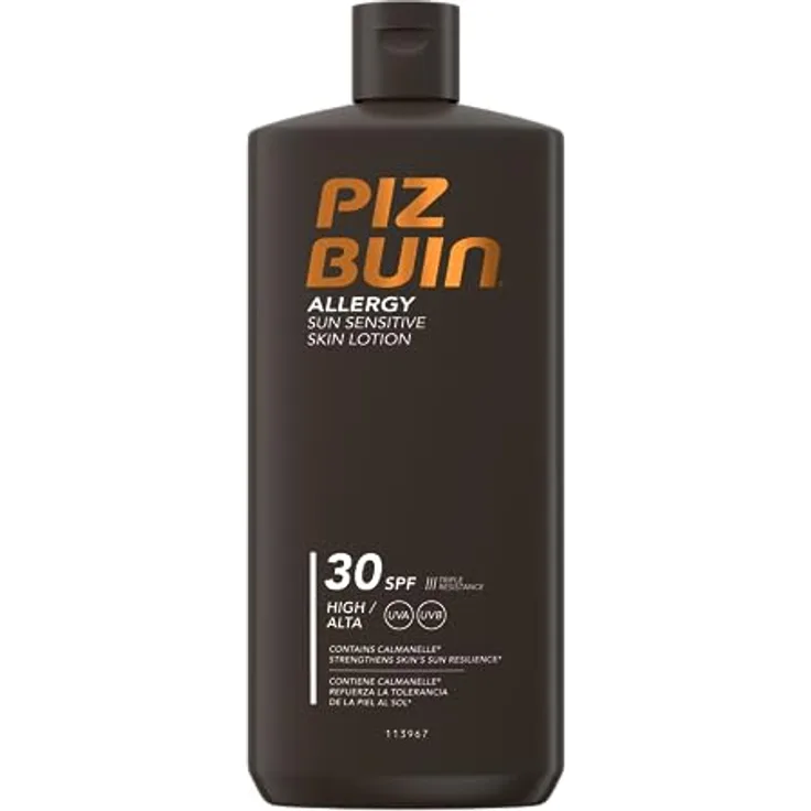 Piz Buin Allergy Bräunungsmilch SPF 30, 400 ml für empfindliche Haut, schützt vor UV-Strahlen und Sonnenallergien