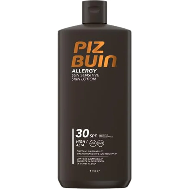 Piz Buin Allergy Bräunungsmilch SPF 30, 400 ml für empfindliche Haut, schützt vor UV-Strahlen und Sonnenallergien – Bild 1