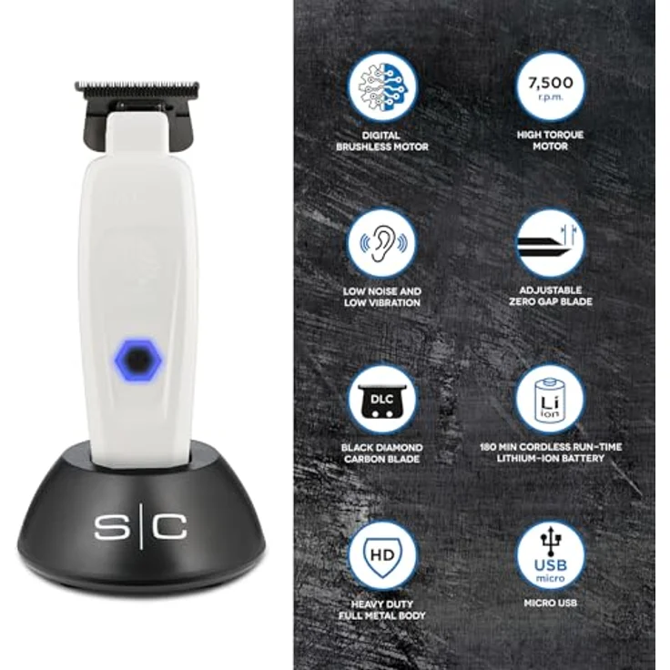 Stylecraft Gamma Più Saber Profi Haartrimmer, bürstenloser Motor, 180 Minuten Akkulaufzeit, einstellbare 0-Gap Klinge, Metallgehäuse – Bild 2