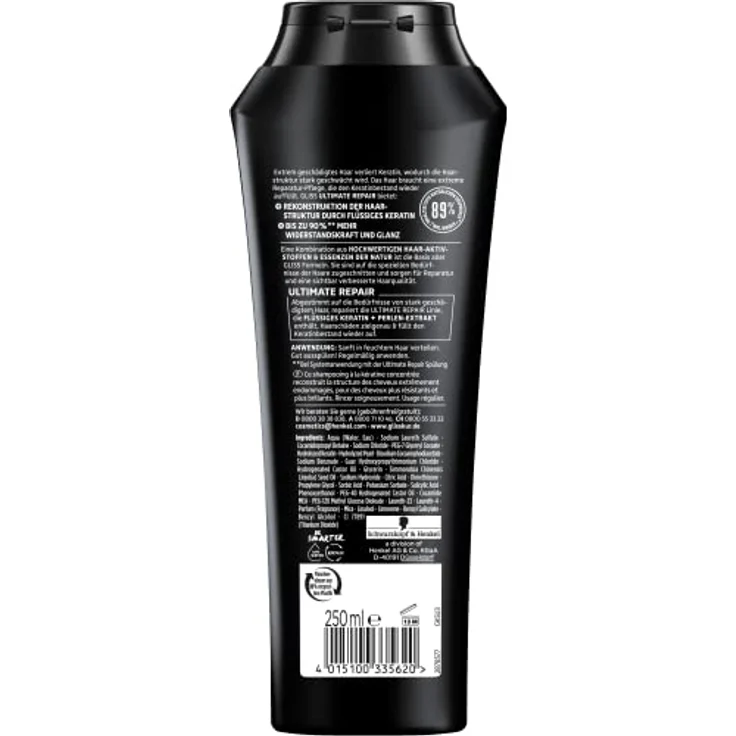 Gliss Shampoo Ultimate Repair (250 ml), Haarshampoo für stark geschädigtes Haar, Keratin Shampoo repariert Haarschäden und füllt den Keratinbestand wieder auf – Bild 2