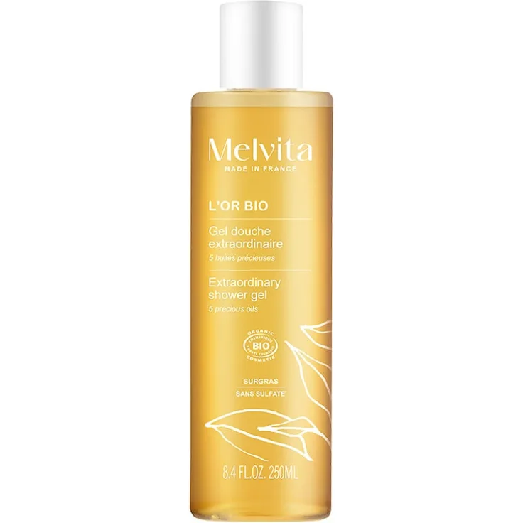Melvita L',OR BIO Duschgel 250 ml, Bio-Dusche mit fünf wertvollen Ölen, für alle Hauttypen, Ecocert zertifiziert