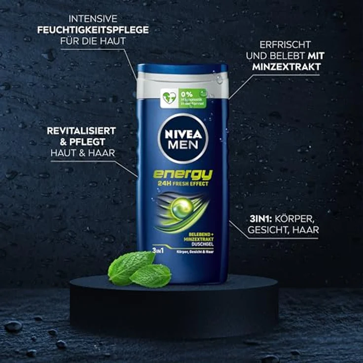 Nivea Men Energy Duschgel (250 ml), pH-hautneutrale Pflegedusche mit vitalisierendem Duft und 24h Frische Effekt, Cremedusche mit Minzextrakt, für Körper, Gesicht und Haar – Bild 2
