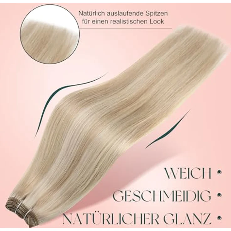 Easyouth Tressen Extensions Echthaar 45 cm, Blond Highlighted, Aschblond Mix, 100g Remy Haar – Bild 5