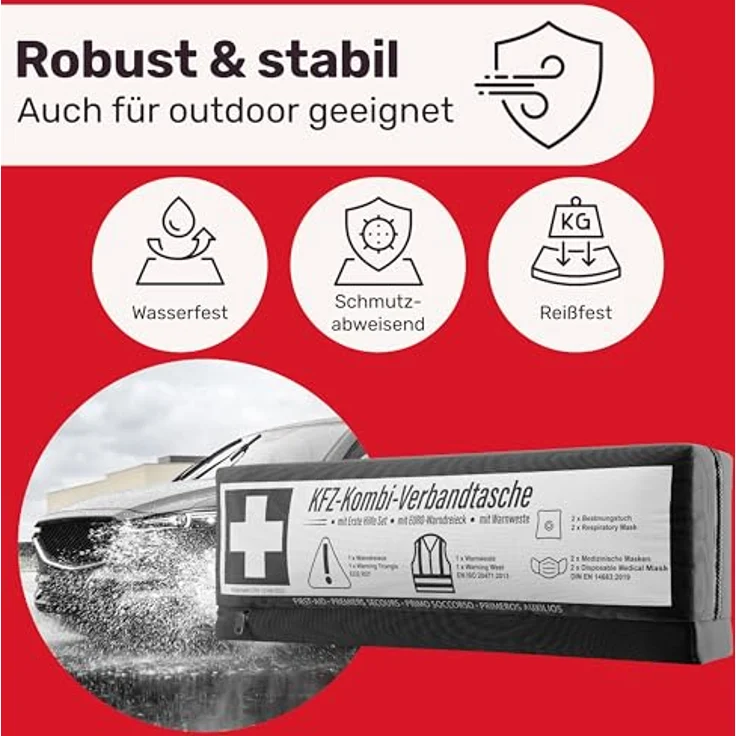 HELDENWERK Erste Hilfe Set Auto 3in1 Norm 2026, Verbandskasten mit Warndreieck und reflektierender Warnweste, ECE-konform, staubgeschützt und steril verpackt – Bild 4