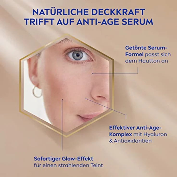 NIVEA 3in1 Hyaluron Serum Foundation mittel, Anti-Age Foundation mit Serum für eine jünger aussehende Haut, feuchtigkeitsspendende Foundation mit Hyaluron, 30ml – Bild 3