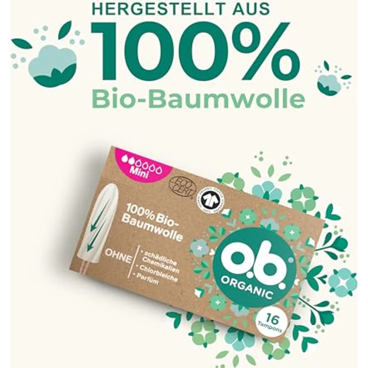 o.b. Organic Tampons Mini, 100% Bio-Baumwolle, für leichte bis mittlere Tage, OEKO-TEX 100 zertifiziert – Bild 4