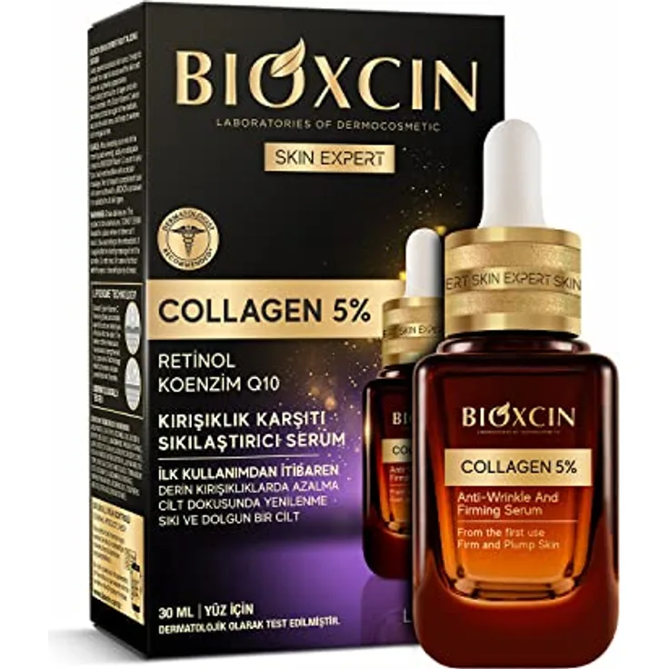 Bioxcin Collagen 5% Anti-Falten-Gesichtsserum, straffungs- und regenerierende Formel mit Retinol und Coenzym Q10, 30 ml