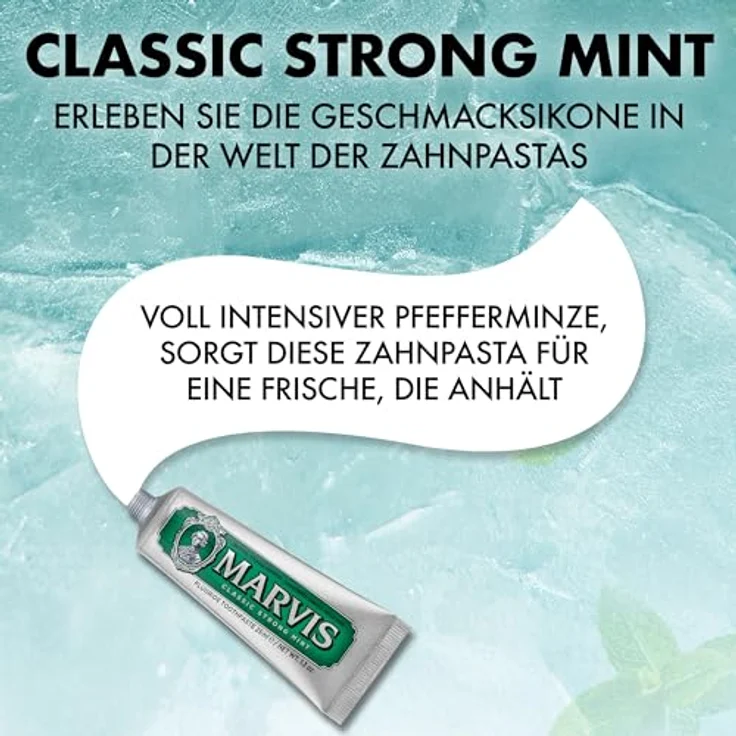 Marvis Mini Classic Strong Mint für frischen Atem, effektiv gegen Plaque, Reisegröße, 25 ml – Bild 3