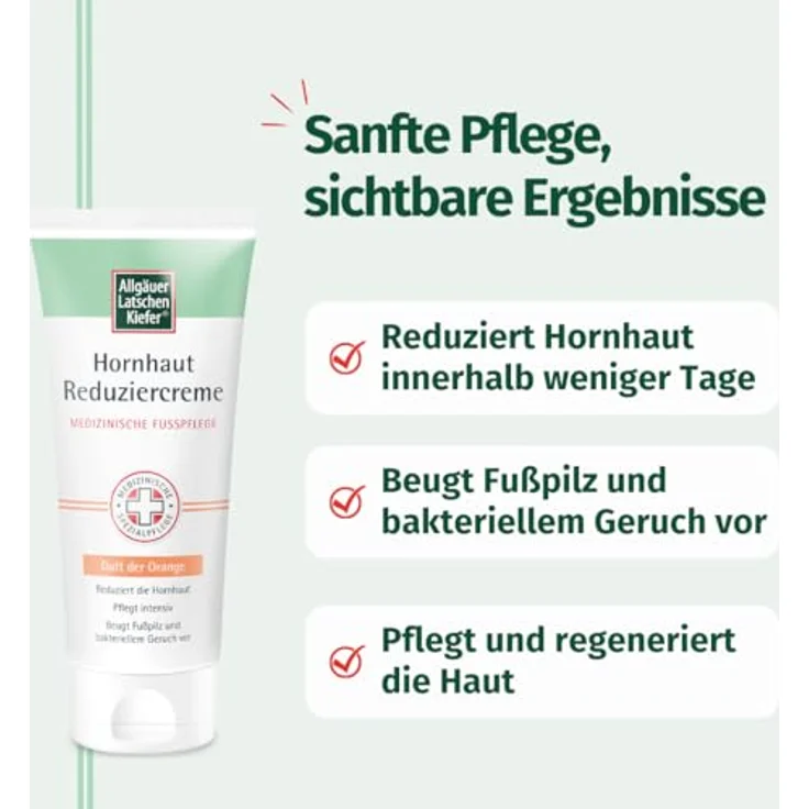 Allgäuer Latschenkiefer Hornhaut Reduziercreme mit Fruchtsäuren und Pflegekomplex, 100 ml, orange – Bild 4