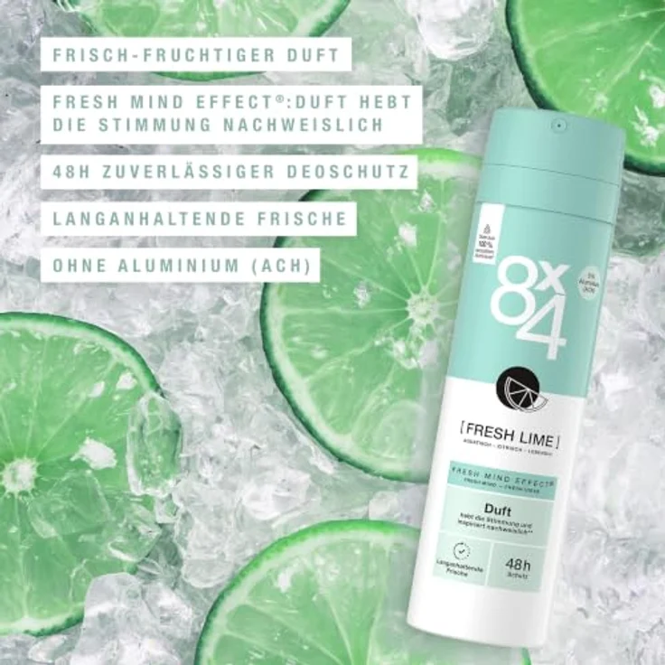 8x4 Deodorant Nr. 7 Fresh Lime, 150 ml Spray mit 48h Schutz, vegan, frisch-fruchtiger Zitrusduft – Bild 2
