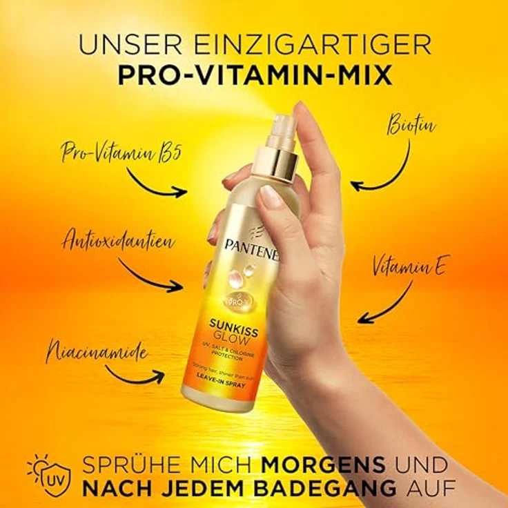 Pantene Pro-V Sunkiss Glow Haarspray 200ml, UV-Schutz gegen UVA/UVB, Salz und Chlor, pflegendes und entwirrendes Spray für starkes und glänzendes Haar – Bild 5