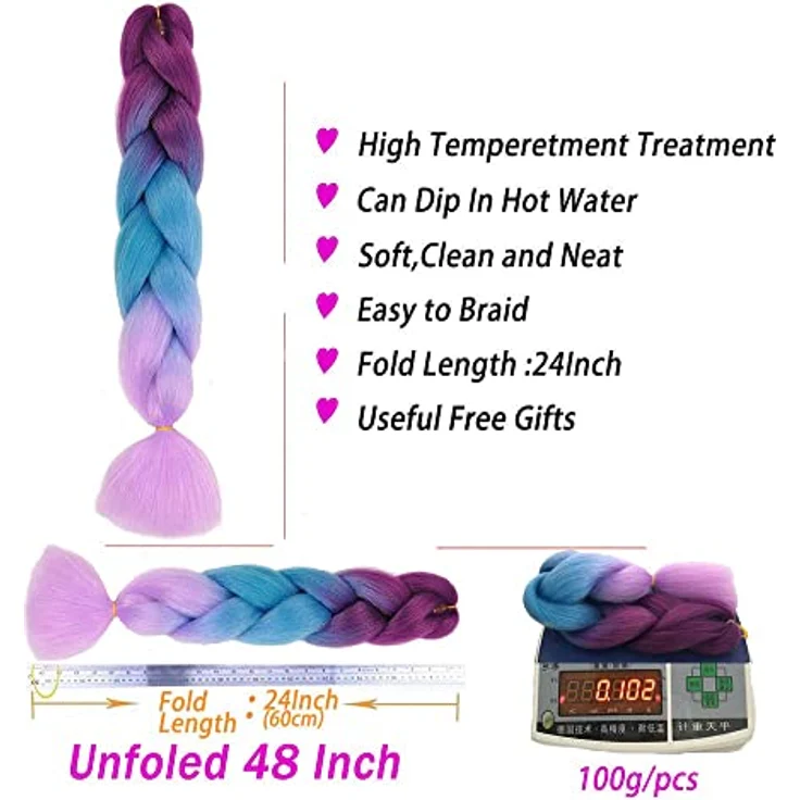 Shangxiu Braids Extensions, lila Zöpfe Haarverlängerungen aus hitzebeständiger Faser, 24" Länge, 300g Set – Bild 3