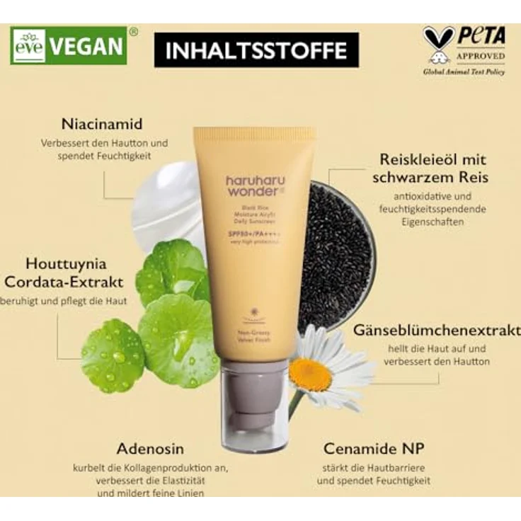 Haruharu Wonder Black Rice Moisture, leichtes schützendes Fluid mit SPF 50+, ohne Parfümierung, 50 ml, schützt vor UV-Strahlen und Hautalterung – Bild 3