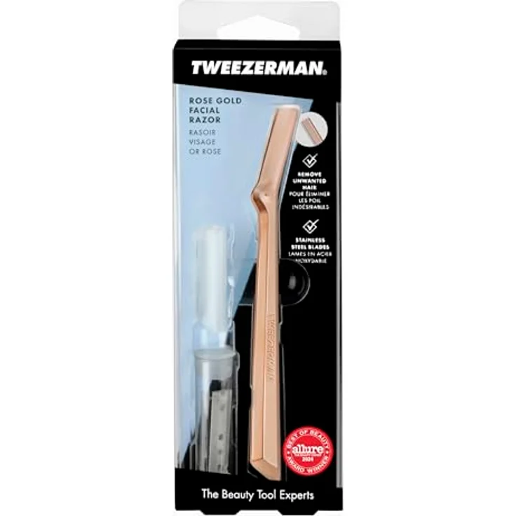 Tweezerman Skin Care Gesichtshaarrasierer, Edelstahl-Klingen mit 3 Ersatzklingen für sanftes Peeling – Bild 9