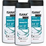 3 er Pack ISANA MEN 3in1 Duschgel sensitiv Shower Gel 3 x 300 ml